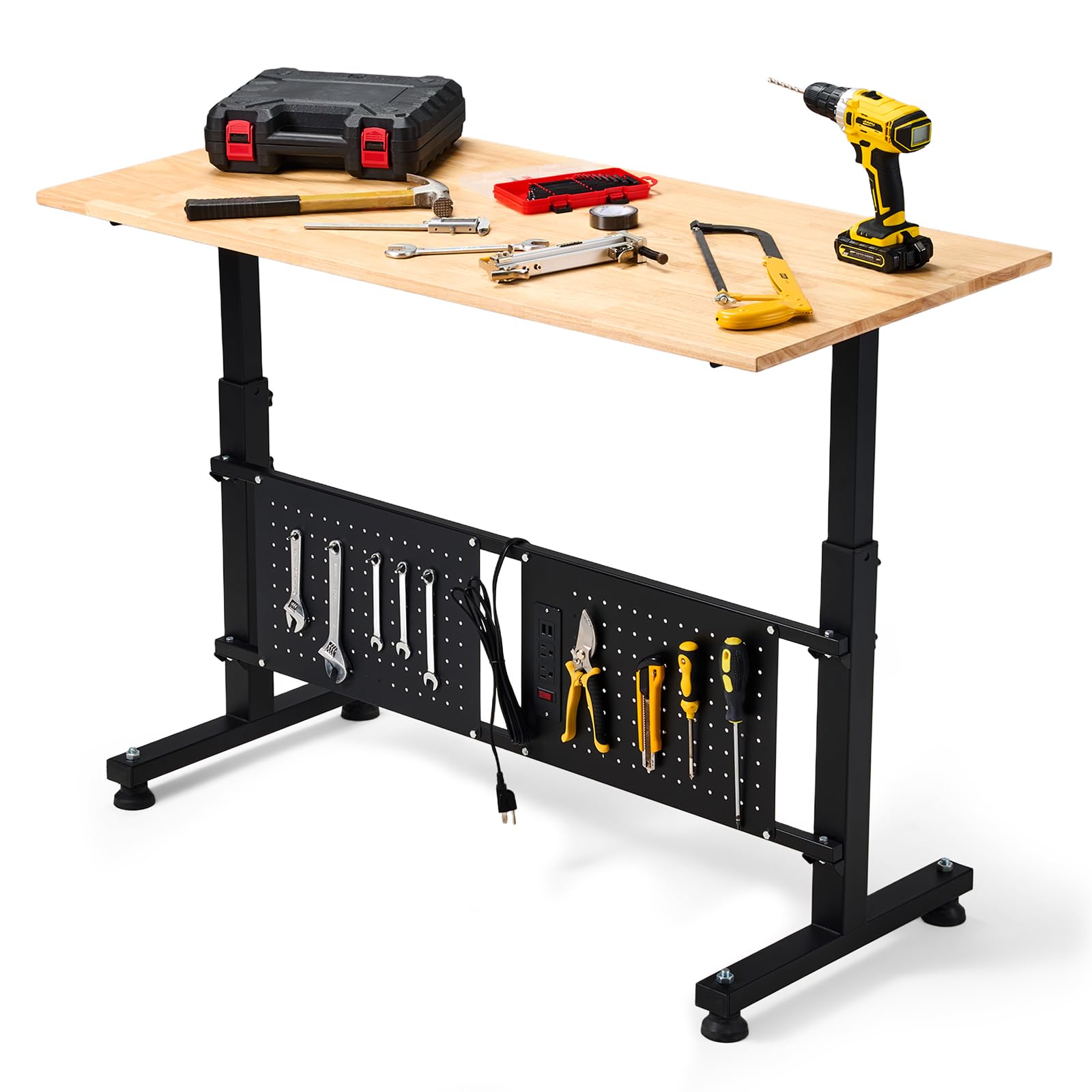 GVGBUK 48 Inch Adjustable Height Workbench, 1500 LBS Capacity Garage Work Table with Power Outlets, USB Ports & Pegboard, Solid 
