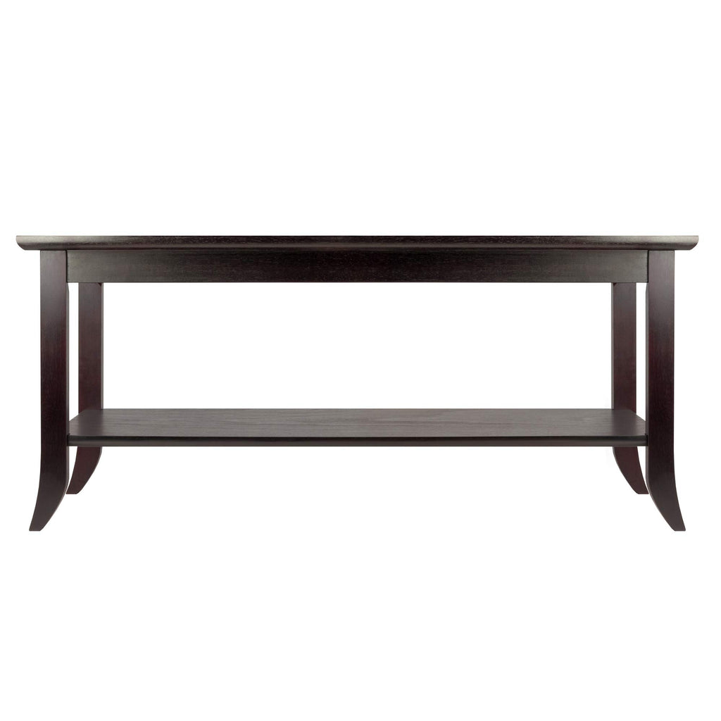 Winsome Genoa Rectangular Coffee Table with Glass Top And Shelf, Espresso