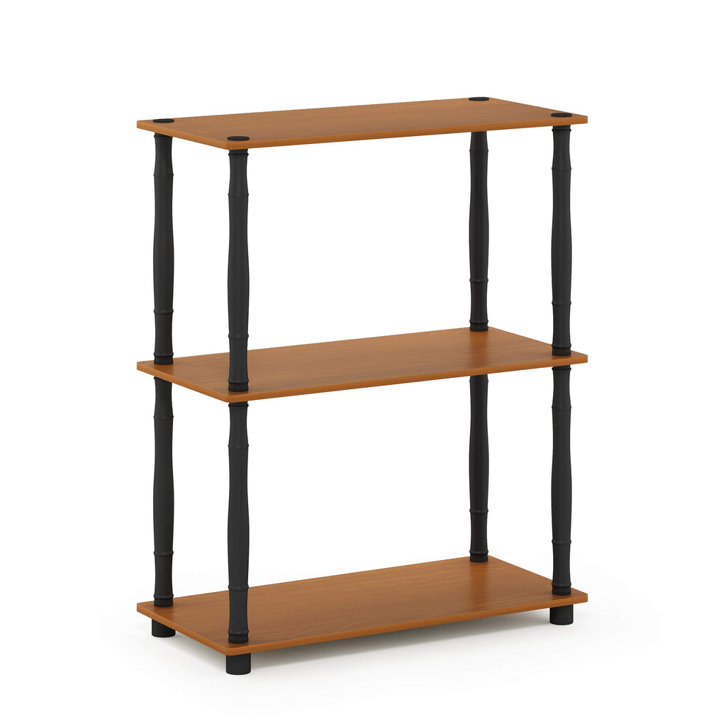 Furinno Turn-N-Tube 3-Tier Compact Multipurpose Shelf Display Rack With Classic Tube, Light Cherry/Black