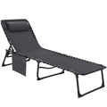 Flamaker Foldable Chaise Lounge Chair 5-Position Adjustable, Tanning Chair With Side Pocket, Outdoor Sunbathing For Pool, Beach, Patio, Lawn, Indoor Recliner Chair For Napping(Grey, 1 Pcs)