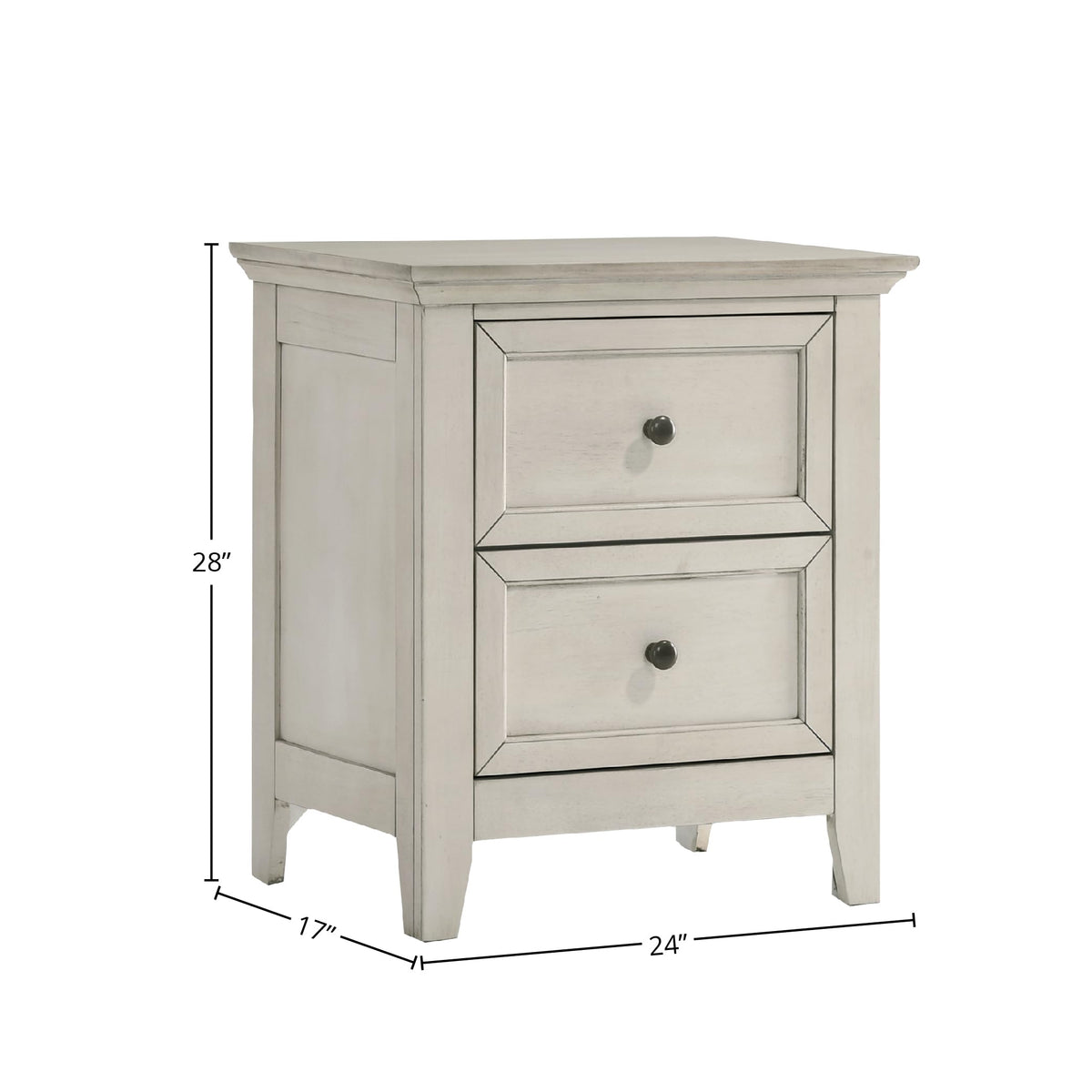 Carefree Home Furnishings San Mateo Youth Nightstand, 2 Drawer Bedside Table, Rustic White