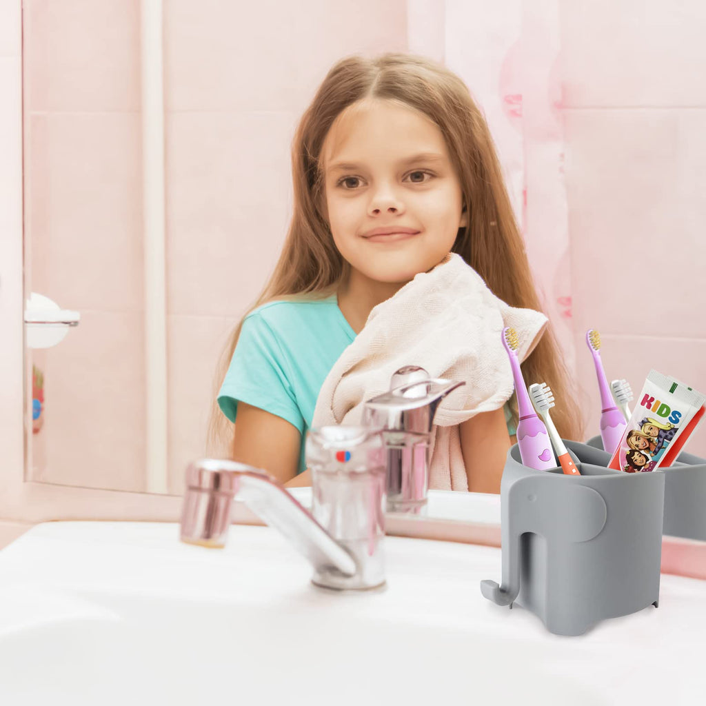 Ryanlemon Elephant Toothbrush Holder For Kids Toddler, Suction Cup Toddler Toothbrush Holder, Cute Baby Toothbrush Holder With 3