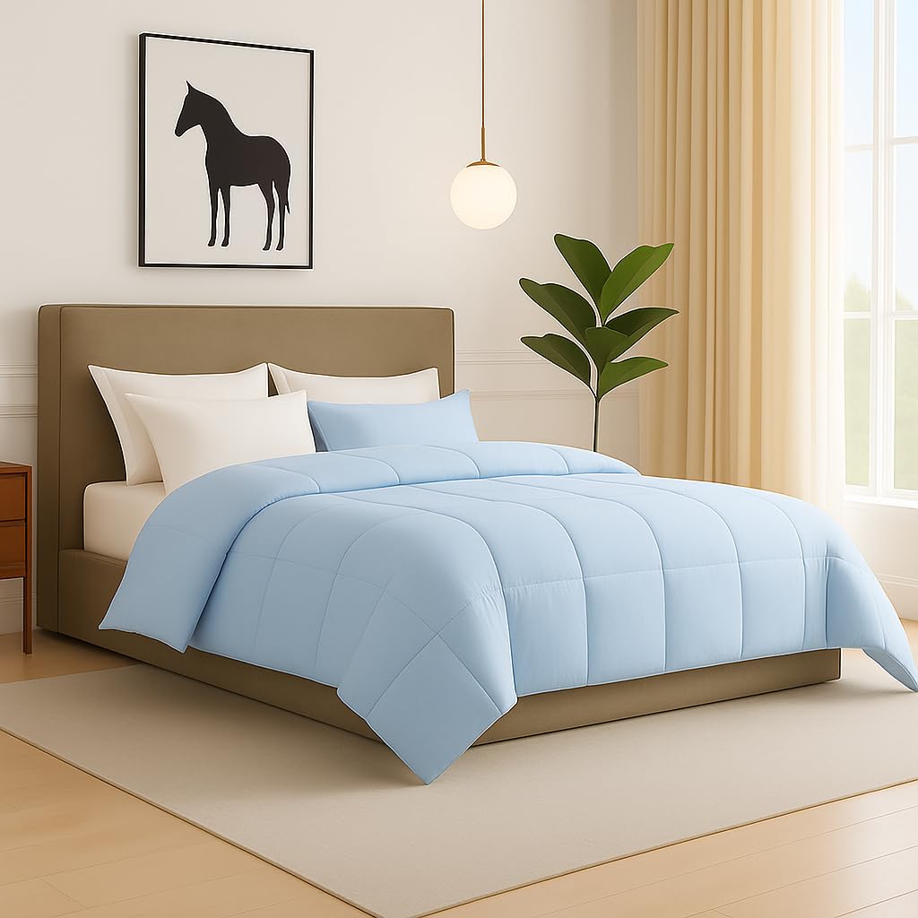 Bhoomi Impex King Size  102x108 Comforter Set, 4 Pieces Bed in a Bag, Complete Bedding Set Includes Light Blue Comforter, Flat