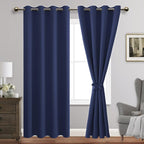 Jiuzhen Navy Blue Blackout Curtains With Tiebacks Thermal Insulated, Light Blocking And Noise Reducing Grommet Curtains For Bedroom And Living Room, Set Of 2 Window Curtain Panels, 70 X 96 Inch Length