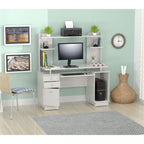 Inval America Work Center - Washed Oak, 53.5"H x 48.62"W x 19.5"D, with Hutch & Pull-Out Keyboard Tray