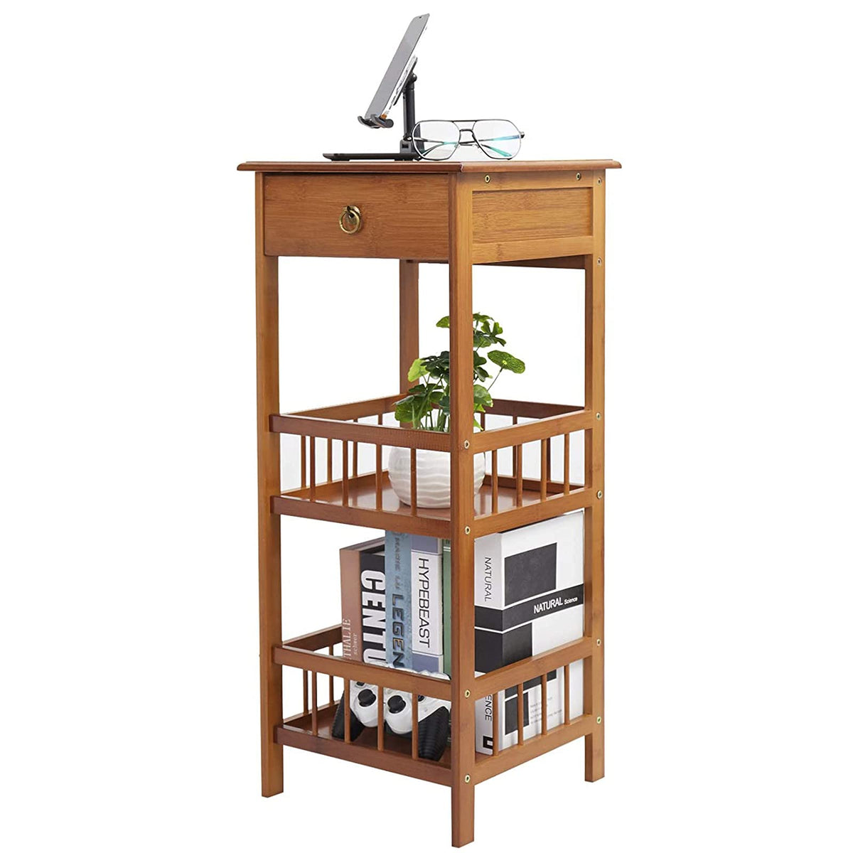 Wisfor Bamboo End Side Table Nightstand 3 Tier Small Tall Narrow Nightstand For Small Spaces Bedside End Table With Drawer For B