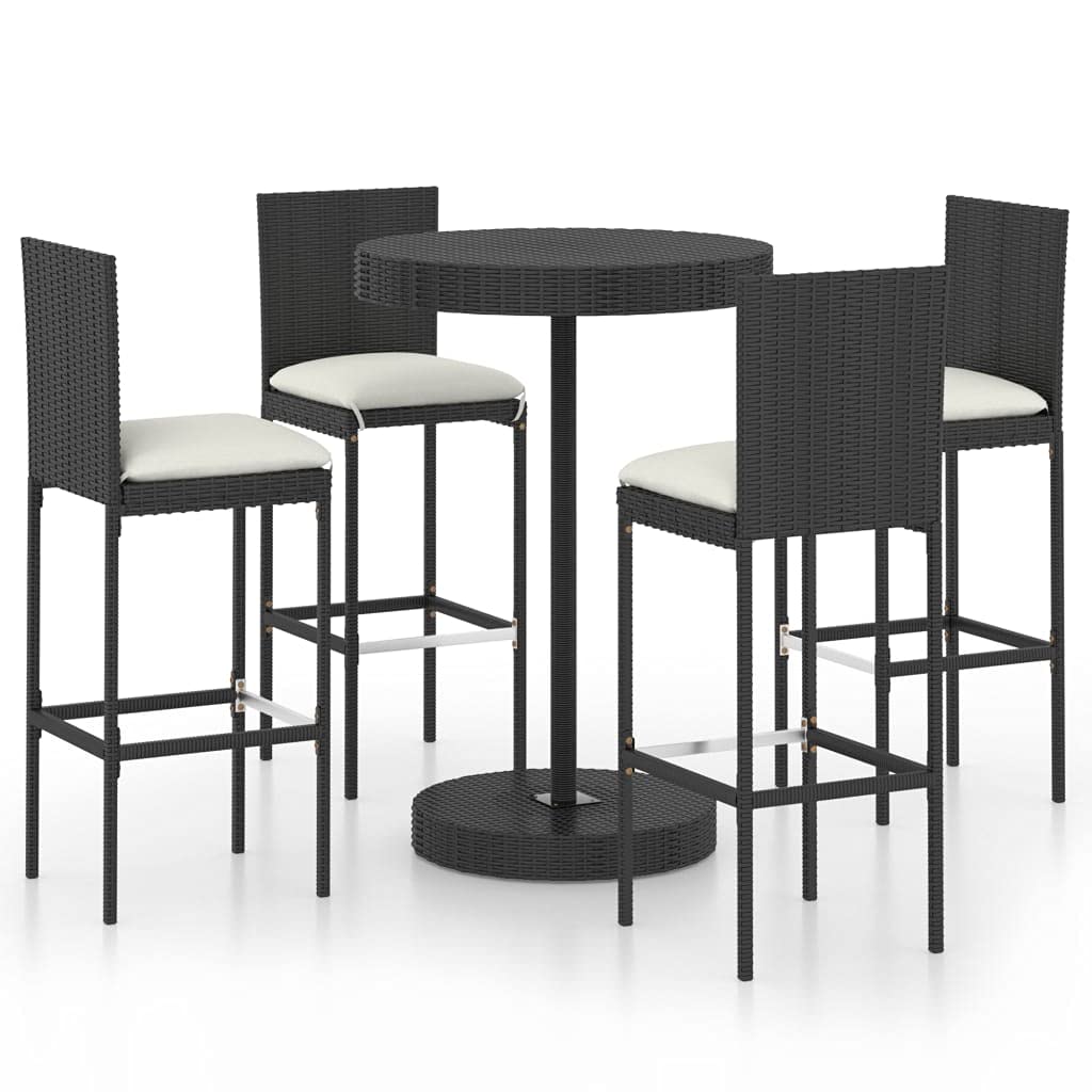 vidaXL Patio Bar Set with Cushions 5 Piece Garden Outdoor Bar Sets Dinner Bistro Dining Table Chair Stool Pub Furniture Seating Poly Rattan Black