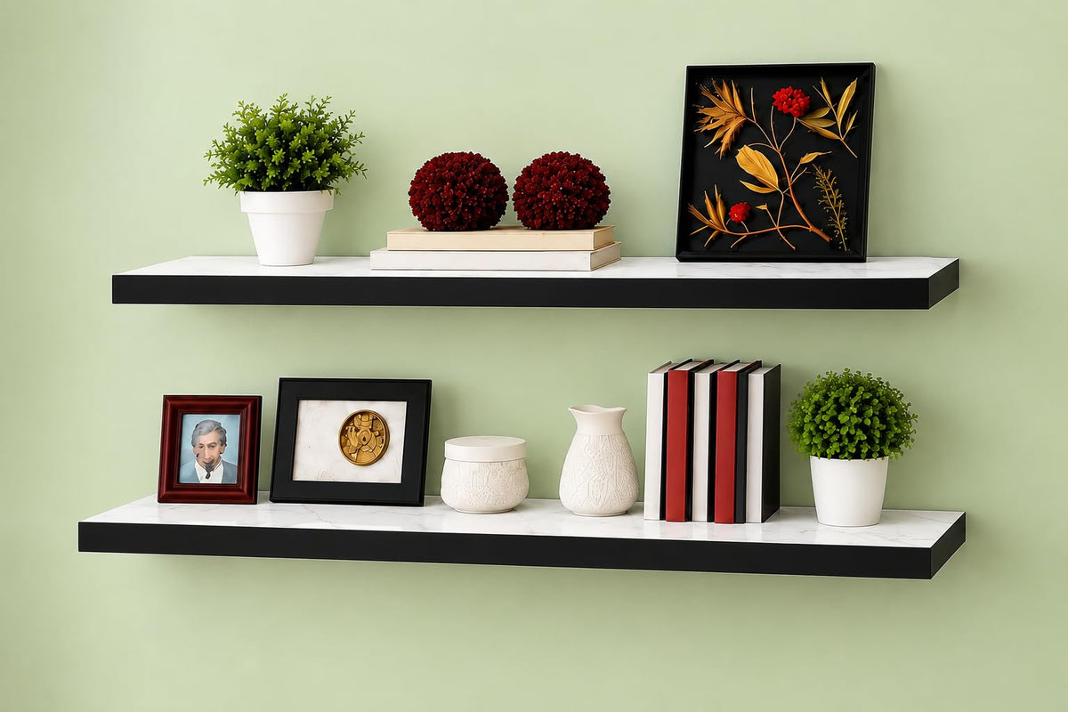Takme 2 Tier Floating Wall Shelves For Living Room & Bedroom | Wall Mounted Storage Rack | Decorative Wooden Display Shelf For H