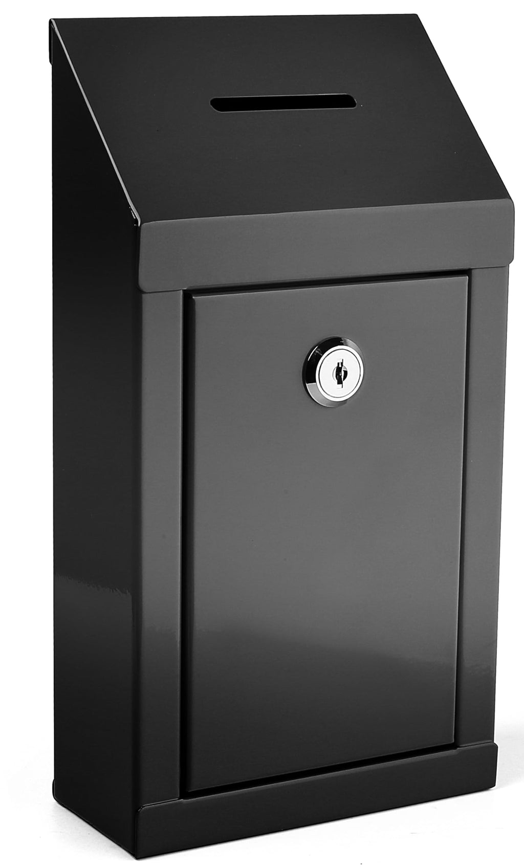 Metal Donation Drop Box - Steel Collection Box With Secure Lock, 2 Keys, Wall Mount, 10X6X2.5' (Black)