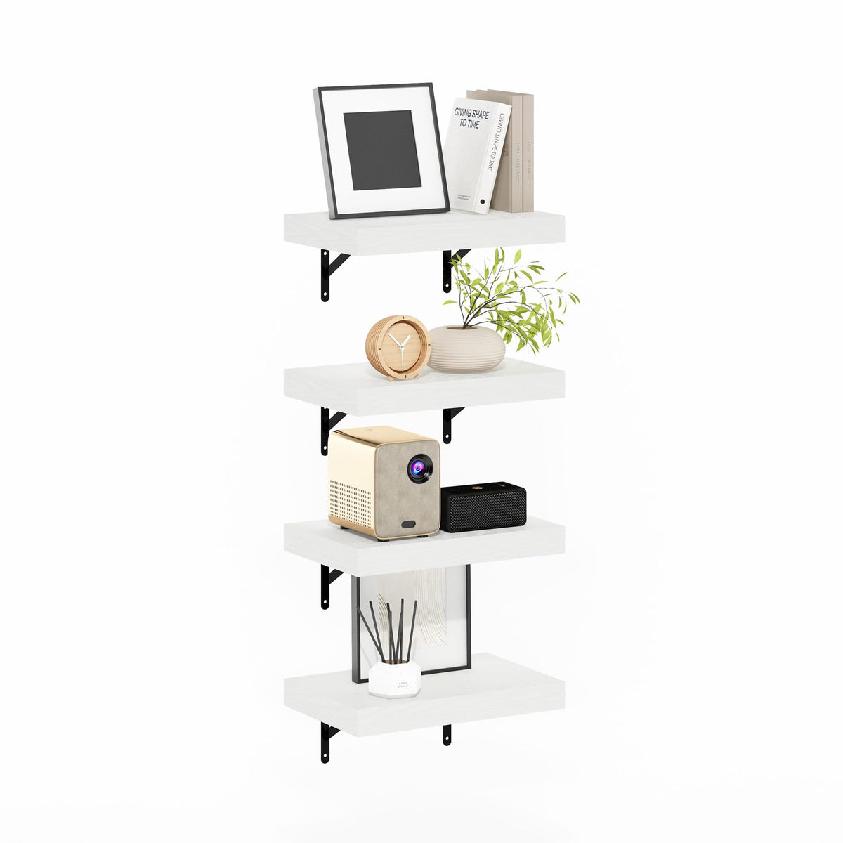 Furinno Tanna 15-Inch Wall Mounted Floating Display Shelves, White Texture, Set of 4