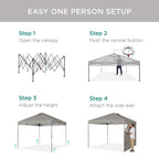 Best Choice Products 10X10Ft Easy Pop Up Canopy W/Side Wall, 10 Pockets, Portable Carrying Case, 1-Button Setup, 4 Weight Bags - Light Gray