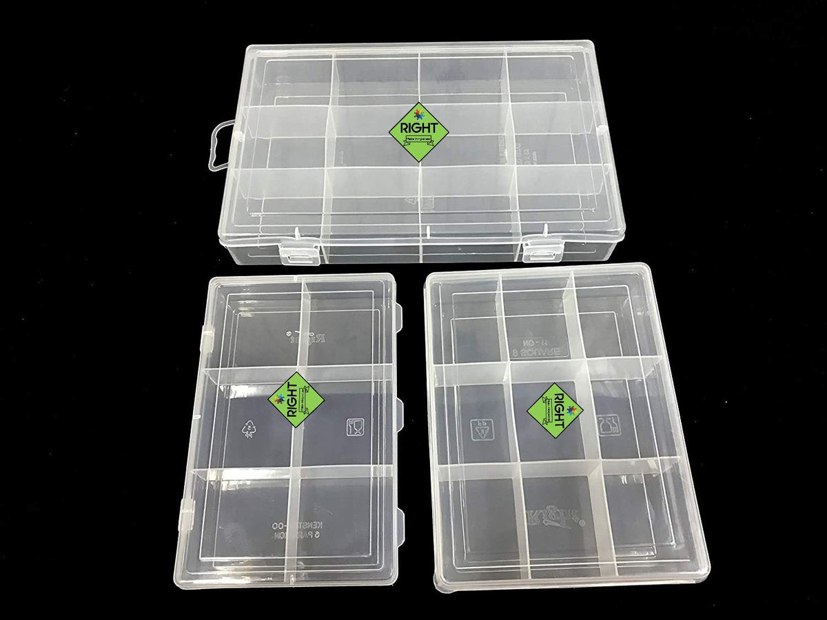 Right Plastic Partition Box Medicine,Jewellery,Hardware,Craft Material with 6/9/12 Partitions/Sections, White (Combo of 3 Boxes)