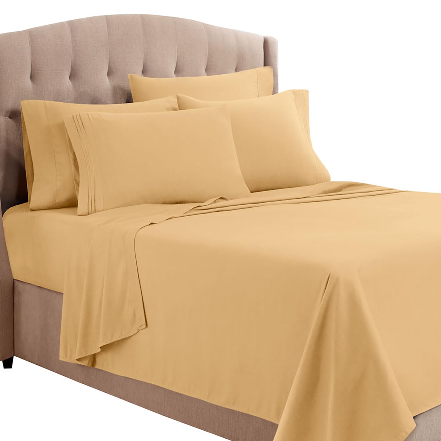 Clara Clark Twin Xl Sheets, 5 Piece Set - Hotel Luxury Sheets For Twin Xl Size Bed, Super Soft Bedding Sheets & Pillowcases, Twin Xl Size Sheets, Camel Gold