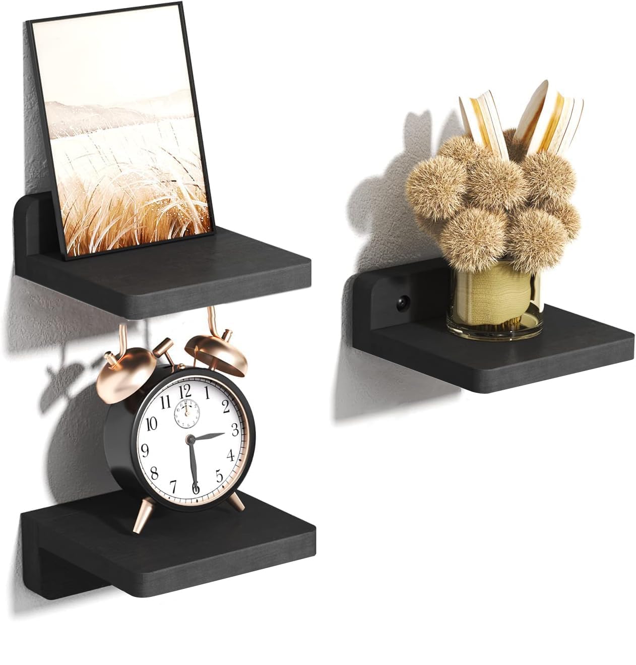 Uhud Crafts Engineered Wood Small Floating Shelves, Set Of 3 Black Shelves For Wall Decor & Storage|Wall Mounted Small Wall Shel