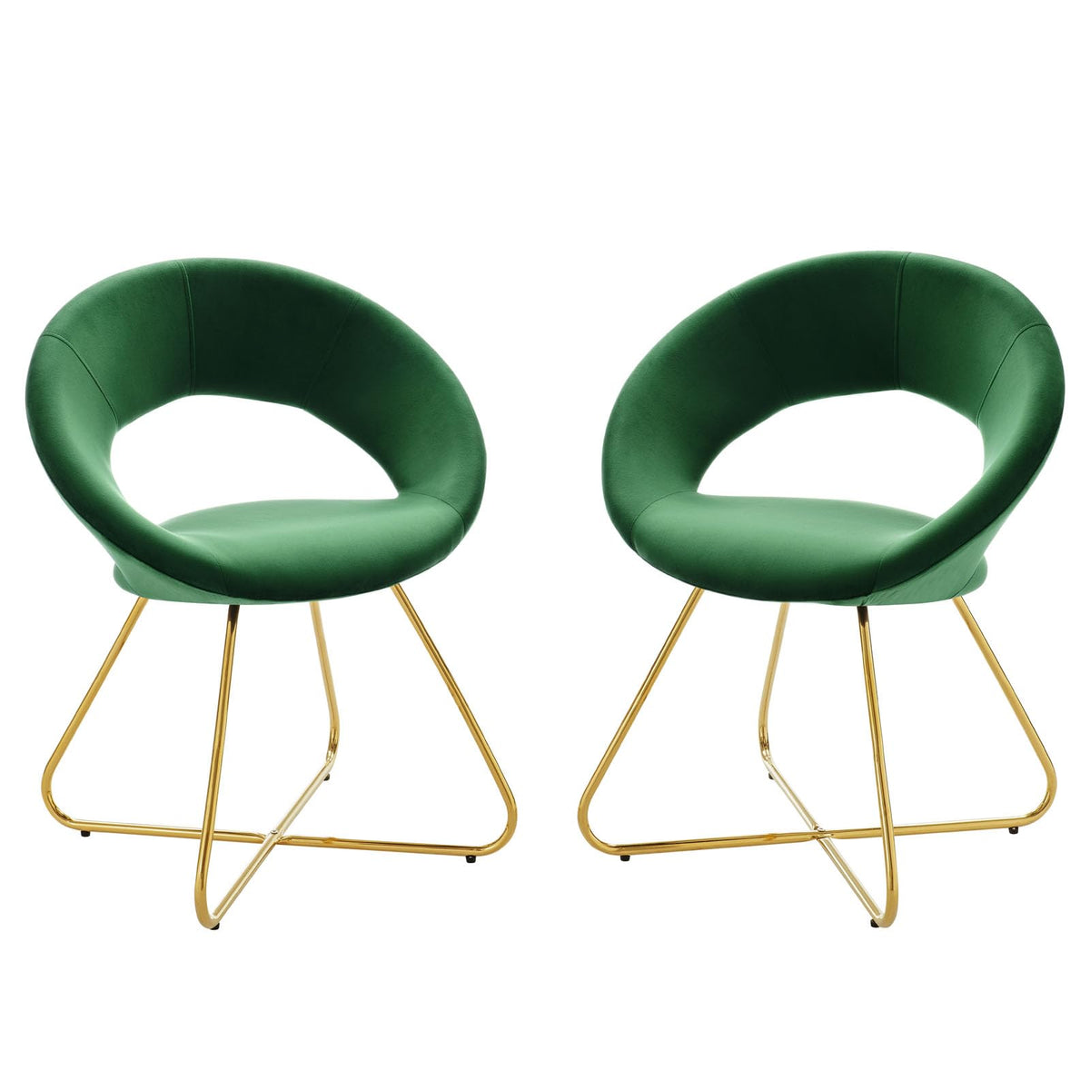 Modway Nouvelle 19" Velvet Dining Chairs in Gold/Emerald Green (Set of 2)