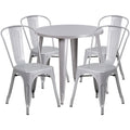 Flash Furniture Dalton Commercial Grade 30" Round Silver Metal Indoor-Outdoor Table Set with 4 Cafe Chairs