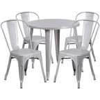 Flash Furniture Dalton Commercial Grade 30" Round Silver Metal Indoor-Outdoor Table Set with 4 Cafe Chairs