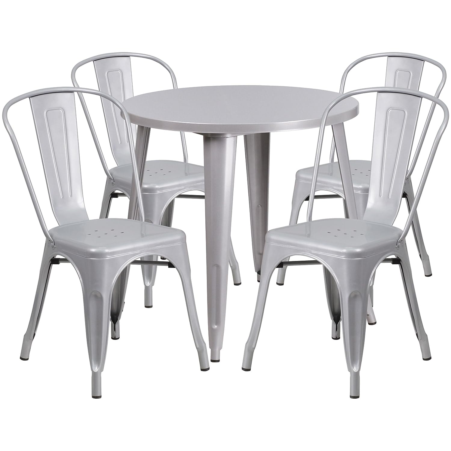 Flash Furniture Dalton Commercial Grade 30" Round Silver Metal Indoor-Outdoor Table Set with 4 Cafe Chairs