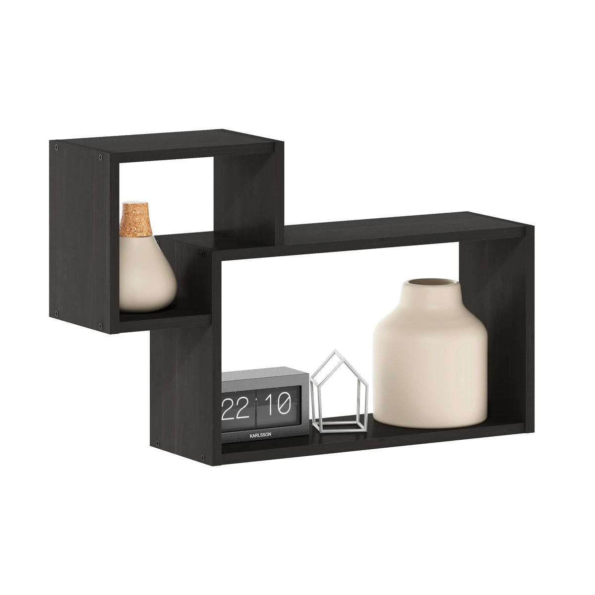 Furinno Rossi Interweave Wall Mount Floating Decorative Shelf, Set Of 2, Espresso