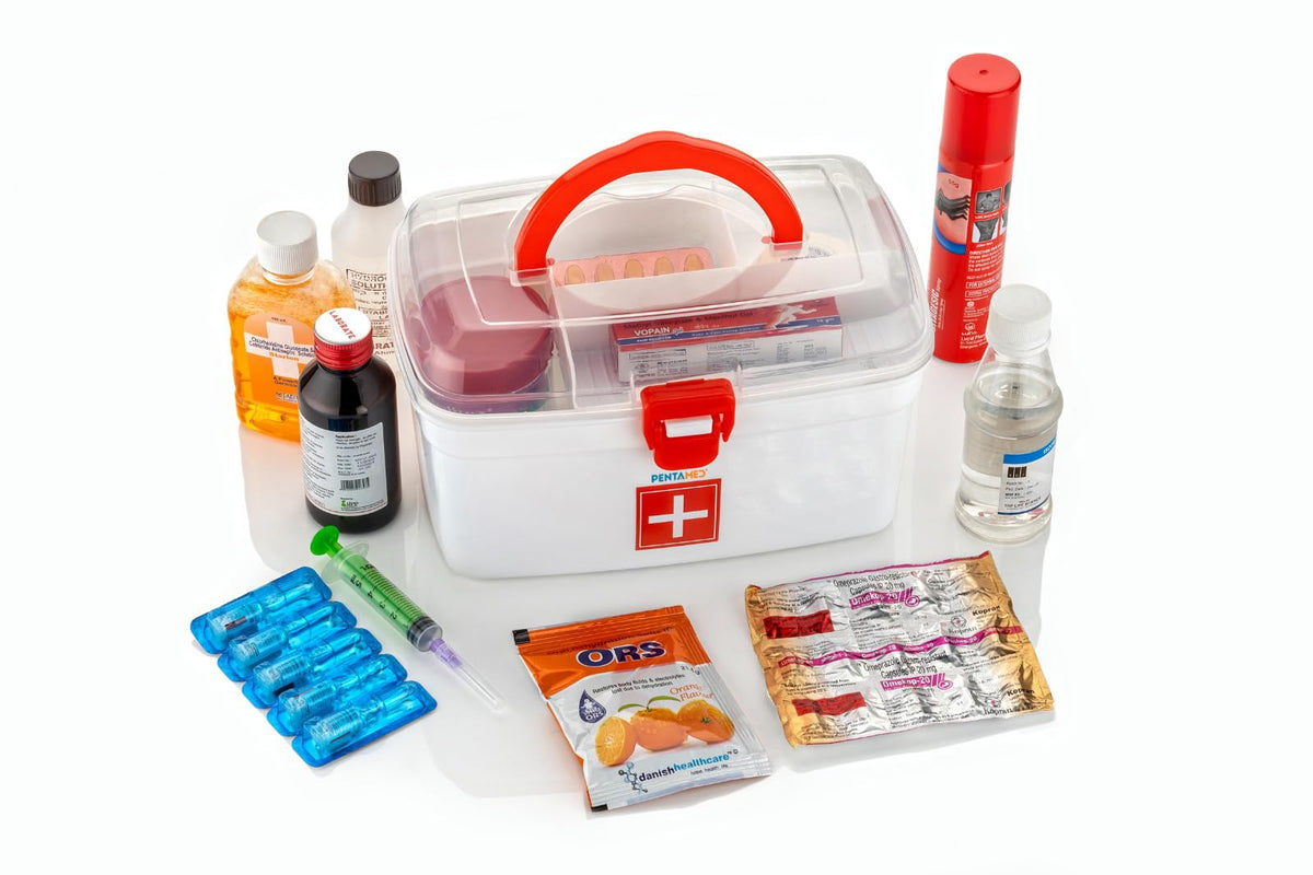 PENTAMED Medical/First Aid Box. BPAFree Emergency Indoor Outdoor Medical Utility Cabinet Organizer Detachable Tray with Handle.