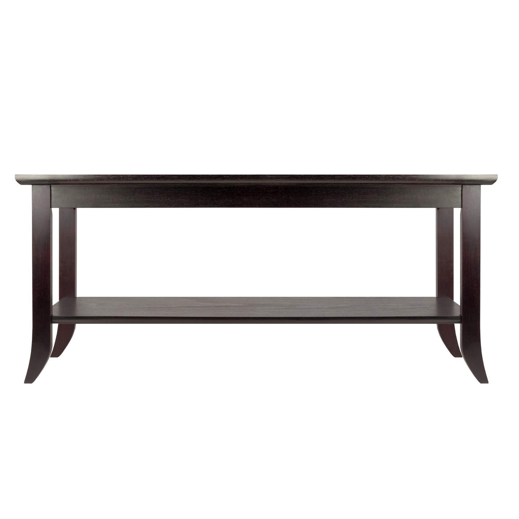 Winsome Genoa Rectangular Coffee Table with Glass Top And Shelf, Espresso