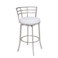 Benjara Curved Metal Back Counter Height Barstool with Flared Legs, White, Silver