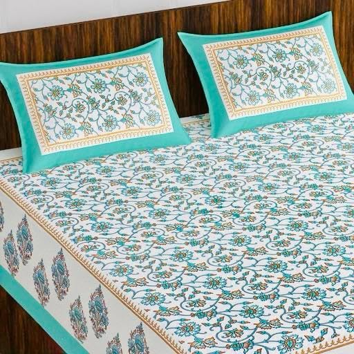 BedZone 100% Cotton Rajasthani Jaipuri Traditional King Size Double Bed Bedsheet with 2 Pillow Covers  Multi