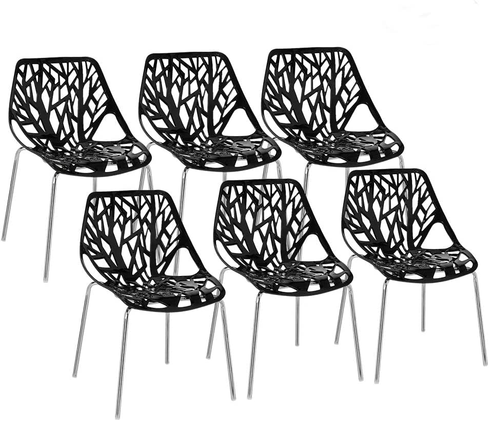 Bonnlo Modern Black Dining Chairs Set Of 6,Plastic Saping Birch Chairs,Stackable Dining Chairs Set For Living Room/Kitchen/Offic