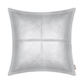 Brawarm Silver Leather Throw Pillow 18 X 18 Inches, Faux Leather Pillow Cover With Piping, Hand Stitched Leather Decorative Thro