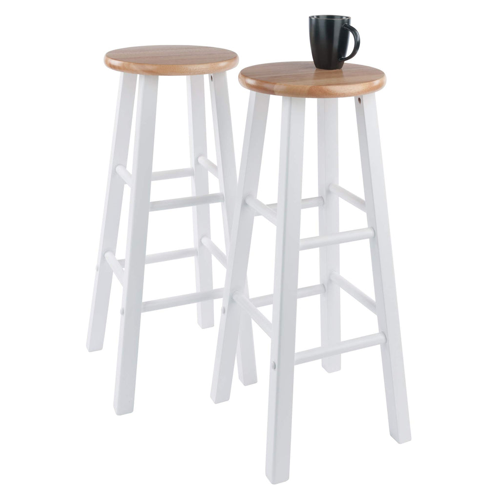 Winsome Element 2-Piece 29In Bar Stool Set, Natural/Whtie Finish, Solid Wood, Modern Design