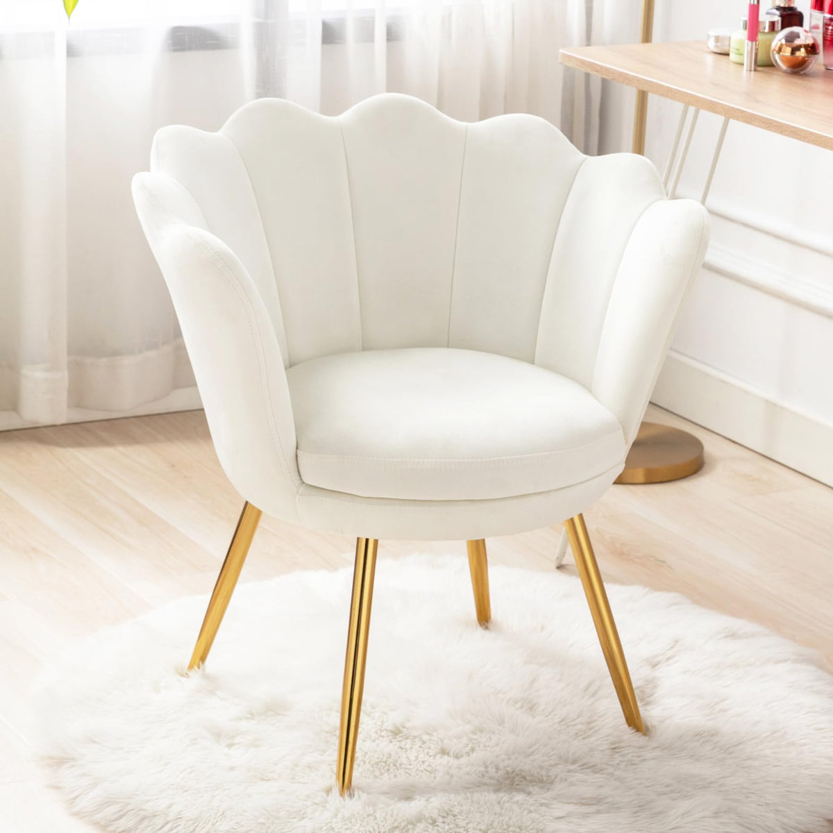 chairus Small Accent Chair for Living Room, Velvet Gold Cute Vanity Chair with Back for Makeup Room, Upholstered Shell Shaped Of