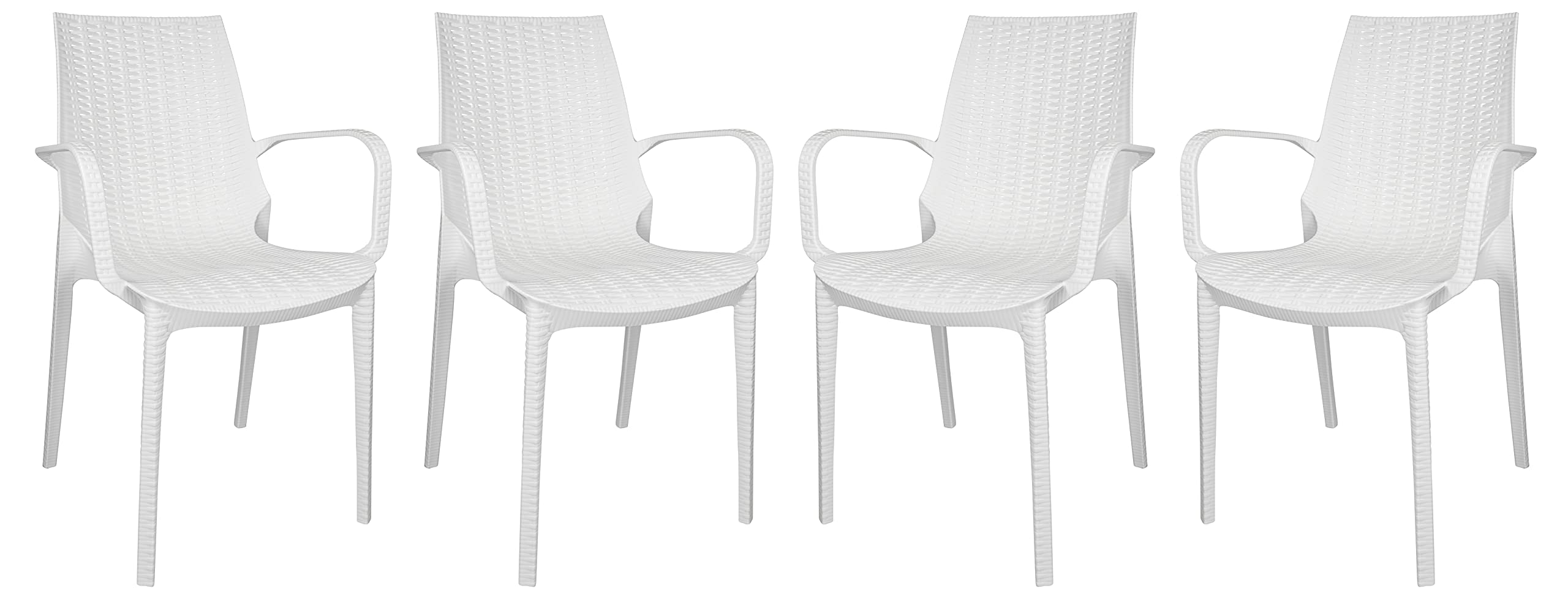 LeisureMod Kent Modern Indoor Outdoor Patio Stackable Dining Arm Chair Set of 4 (White)
