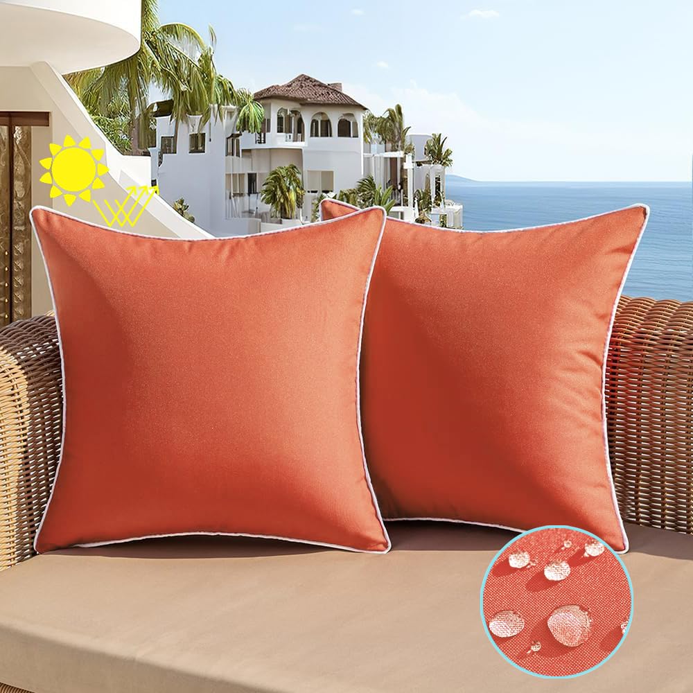 All Smiles Outdoor Waterproof Throw Pillow Covers 20X20 Set Of 2 Burnt Orange Decorative Patio Tent Bed Sofa Living Room Furnitu