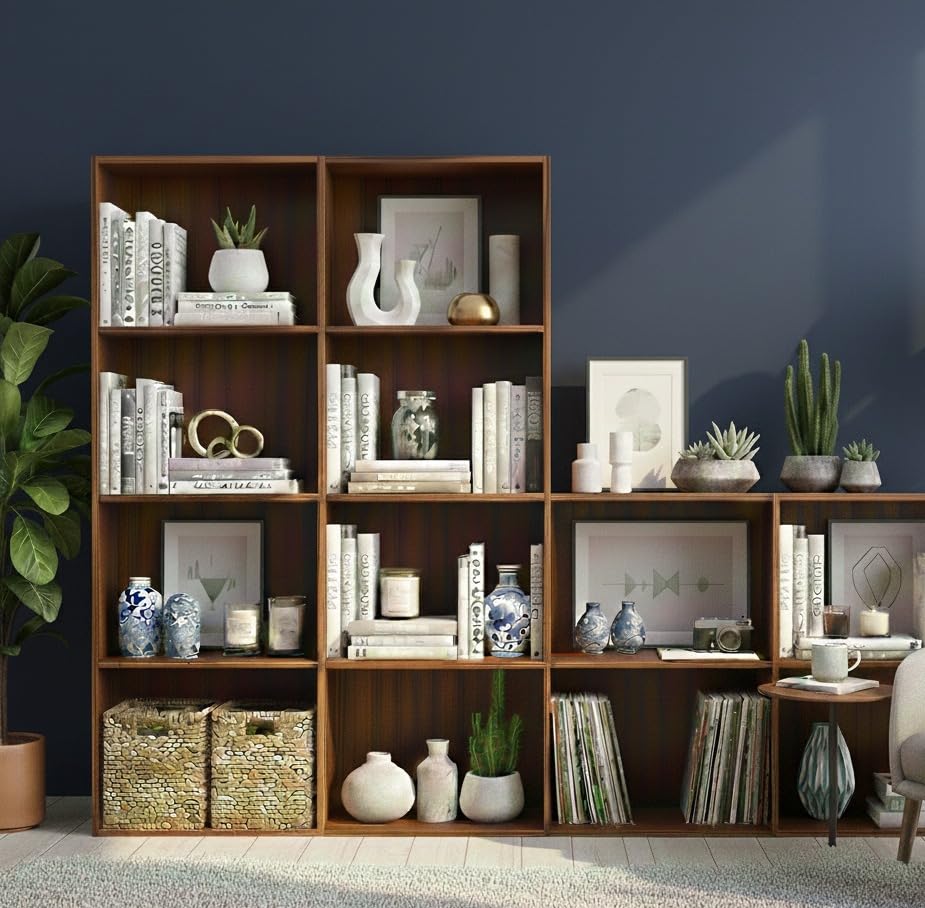 Ankit Crafts Wood Storage Unit Cube Tier Strong Bookcase Shelving Brown 4, 4, 2, 2 Tier
