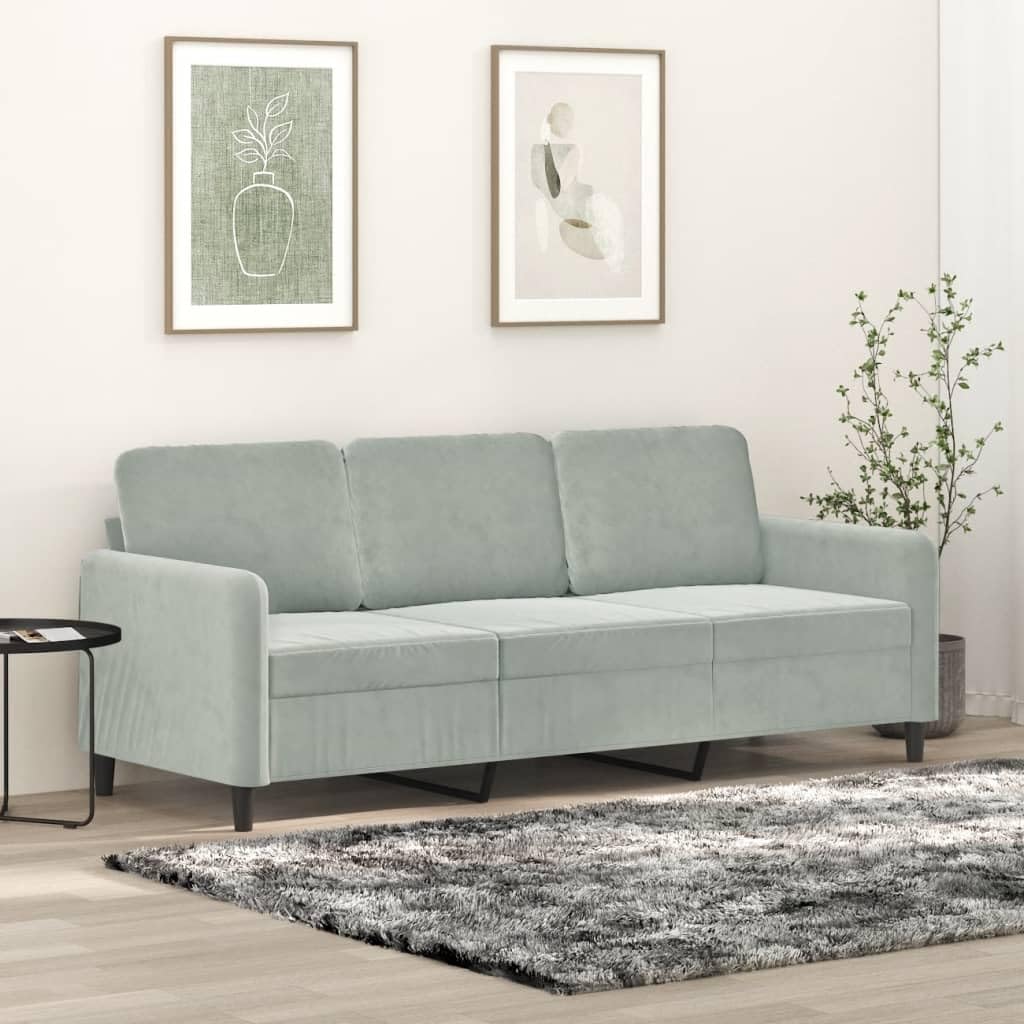 vidaXL 3-Seater Sofa in Light Gray Velvet with Metal Frame, Modern Design, Spacious Seating, Ideal for Living Room, Lounge Area, and Office