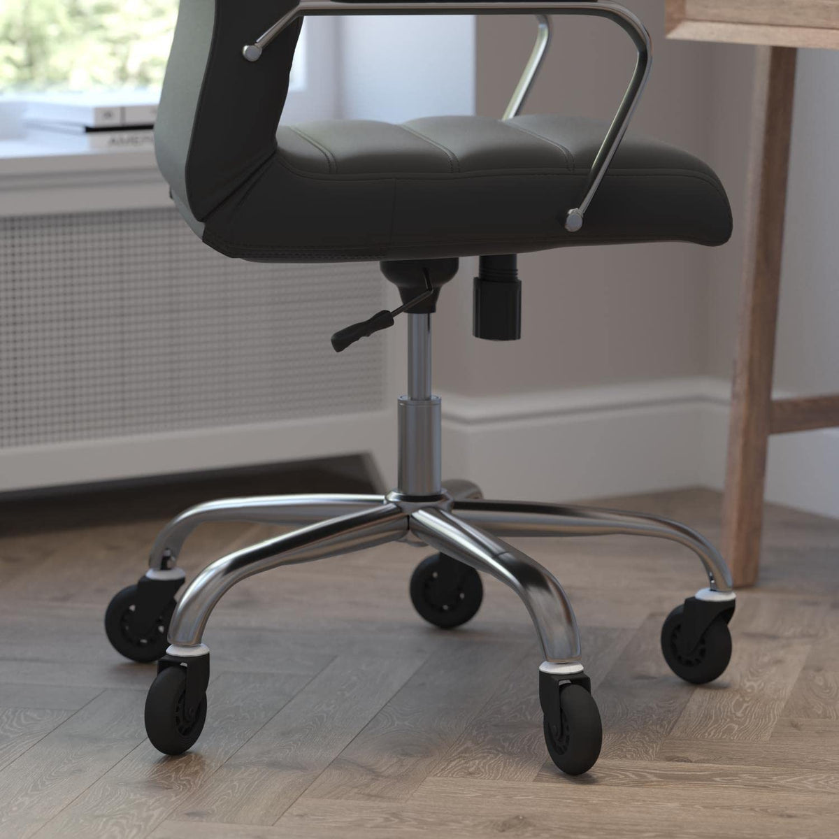 Flash Furniture Whitney High Back Black Leathersoft Executive Swivel Office Chair With Chrome Frame, Arms, And Transparent Roller Wheels