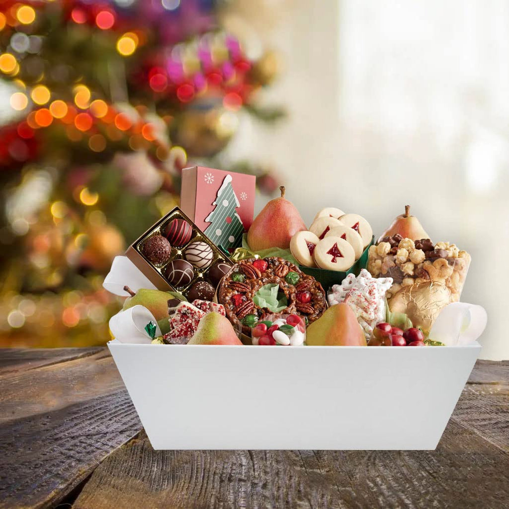 Basket For Gifts Empty, 5 Pk White Empty Gift Baskets To Fill, Sturdy Cardboard Tray With Handles, Large Gift Baskets Empty Bulk