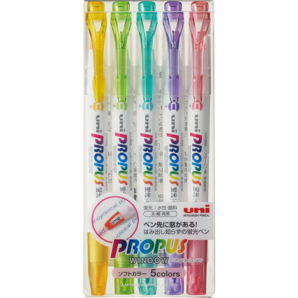 Uni Highlighter Propus Window, 5 Soft Color Set (Pus102T5Cs)