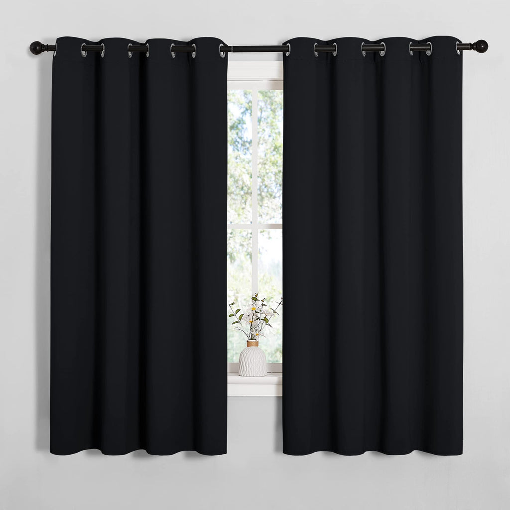 Nicetown Halloween Bathroom Blackout Curtains And Drapes, Black Solid Thermal Insulated Grommet Blackout Drapery Panels For Wind