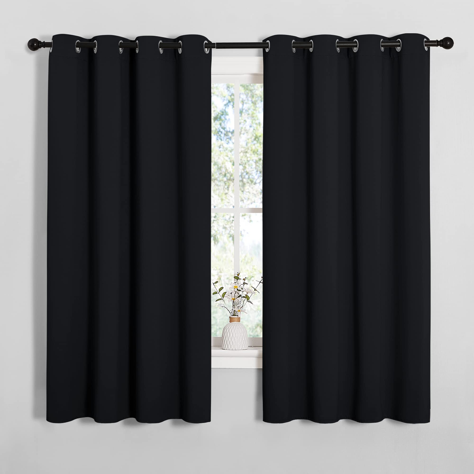 Nicetown Halloween Bathroom Blackout Curtains And Drapes, Black Solid Thermal Insulated Grommet Blackout Drapery Panels For Wind