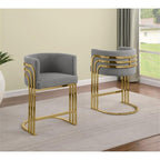 Best Quality Furniture Modern Teddy Fabric Counter Height Stools with Chrome Legs - Dark Gray - Elegant Barrel Design with Gold Frame - Set of 2 - Perfect for Dining Room, Bar, Office, or Living Room