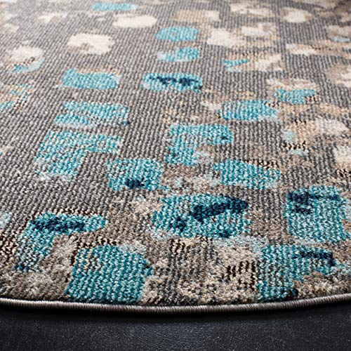 Safavieh Madison Collection Area Rug - 8' Round, Grey & Blue, Boho Abstract Distressed Design, Non-Shedding & Easy Care, Ideal F