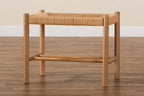 Baxton Studio Saura Mid-Century Modern Oak Brown Finished Wood and Hemp Accent Bench