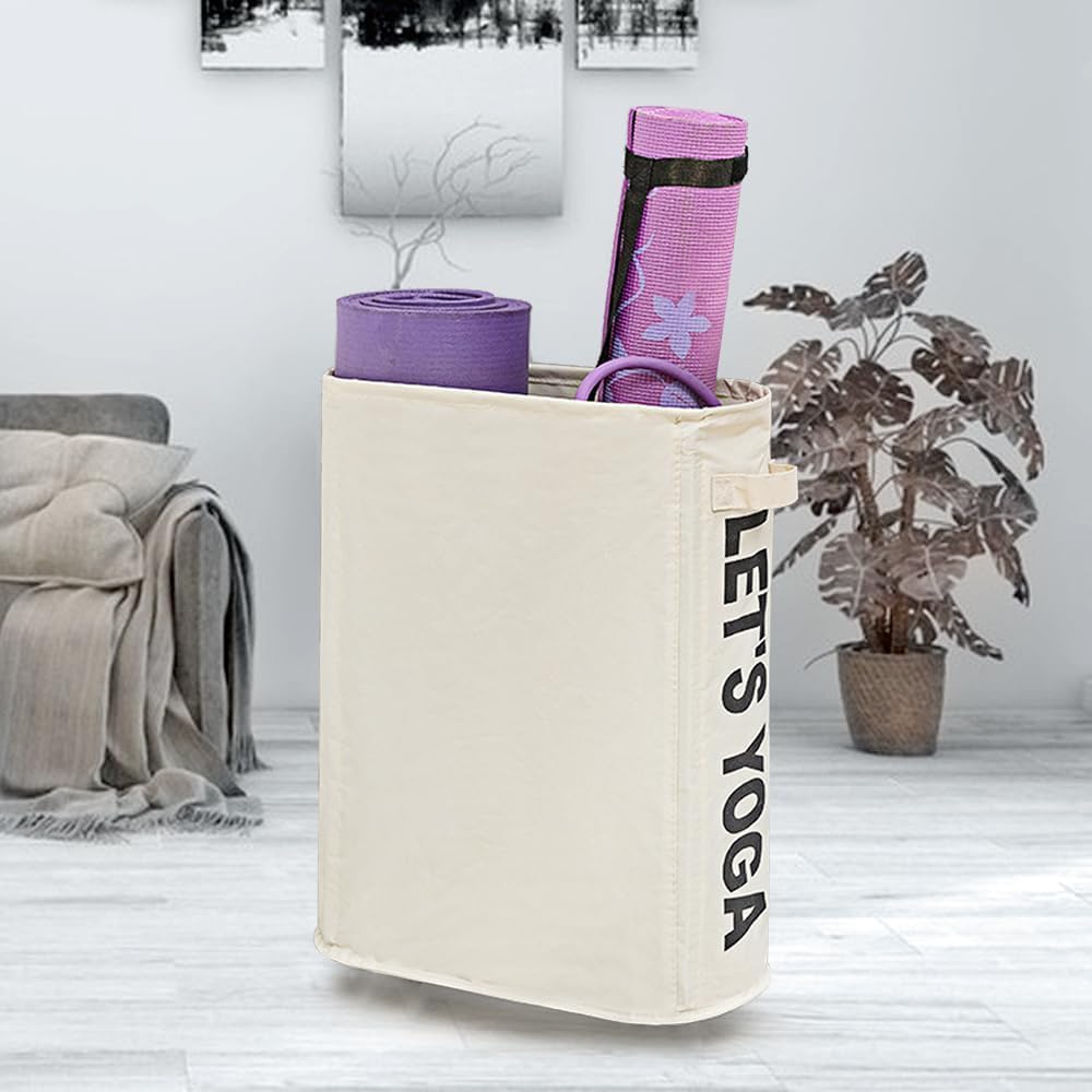 PLUMAZE Yoga Mat Storage Rack,Workout Equipment Organization Slim Belt Pulley Laundry Basket With Handle 50L Dirty Clothes Stora