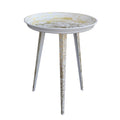 The Urban Port 20-Inch Artisanal Industrial Round Tray Top Iron Side End Table, Tripod Base, Distressed White and Gold