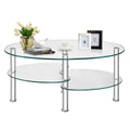 Multigot Tempered Glass Coffee Table Furniture, 3-Tier Cocktail Center Table With Open Shelf And Heavy-Duty Steel Frame, Oval Snack Tea Sofa Side End Table For Living Room Office (Transparent)