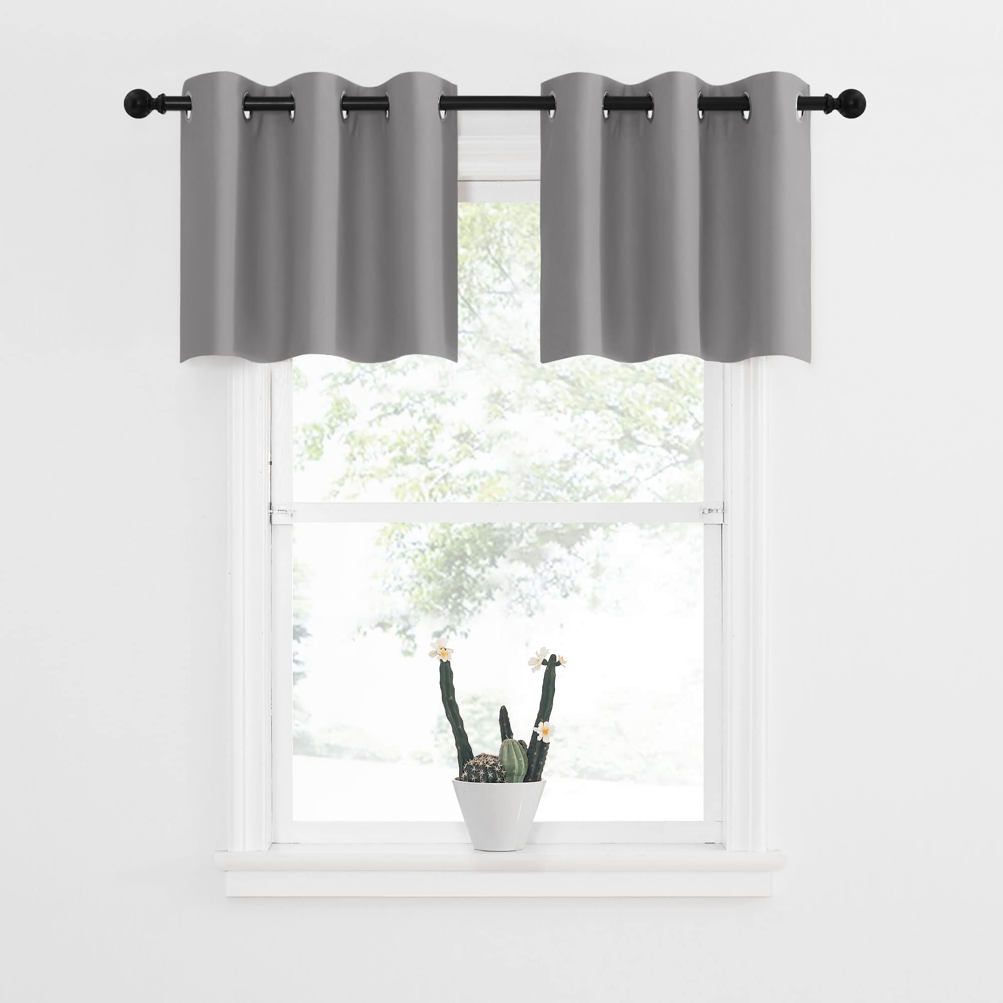 Nicetown Rv Window Curtains, Blackout Curtain Valances Small Window Decor Energy Efficiency Tiers For Kitchen Bedroom Basement Bath Tub Cafe, 42 Inch Width X 18 Inch Length, Silver Grey, 2 Panels
