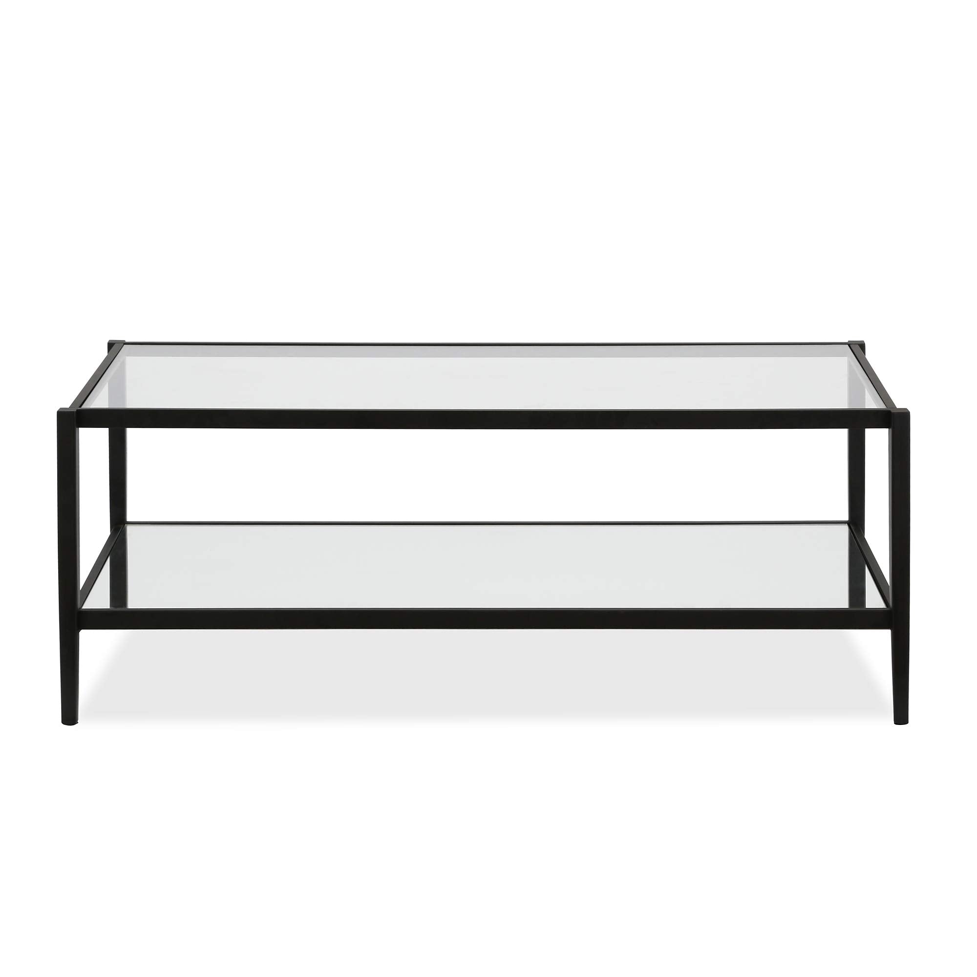 Henn&Hart 45' Wide Rectangular Coffee Table With Mirror Shelf In Blackened Bronze, Modern Coffee Tables For Living Room, Studio Apartment Essentials