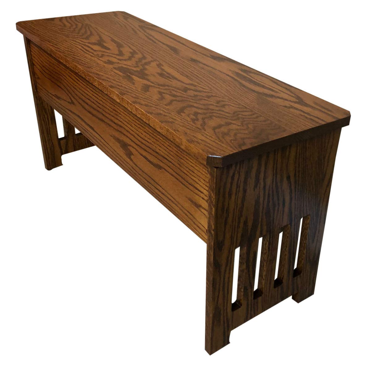 RRD Wooden Storage Bench - Mission Style Entryway Bench w/Flip Top Lid - Solid Oak Wood Dining Bench w/Slats - Rustic Bench with