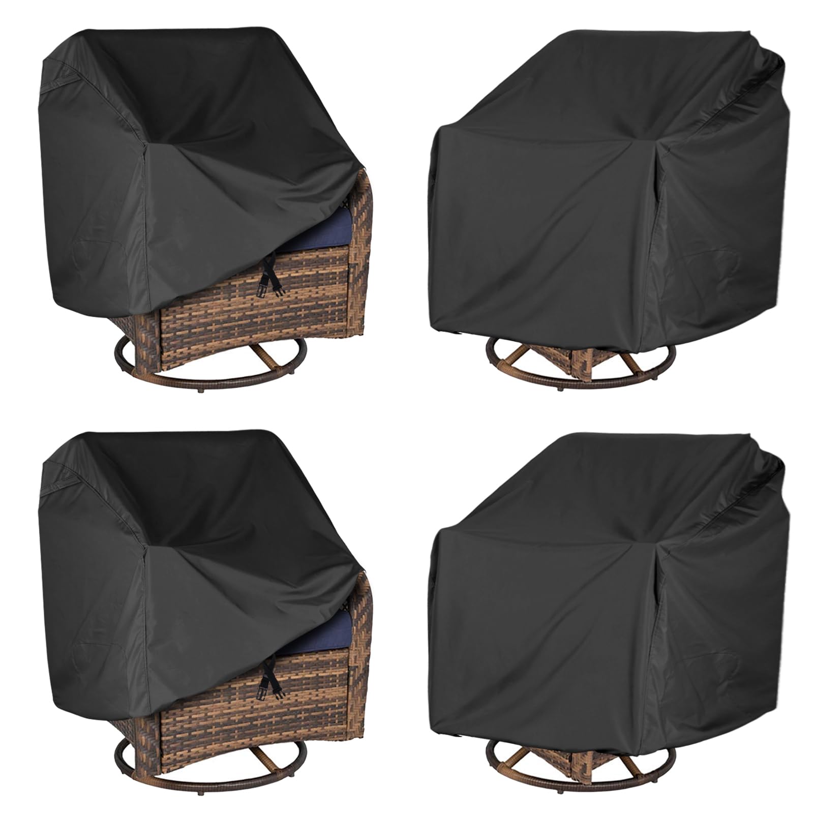 Ananmei Waterproof Patio Chair Covers 4 Pack ( 37.5 W X 39.25 D X 38.5 H Inches) For Outdoor Swivel Chair/Lounge Deep Seat Cover, Heavy Duty And Waterproof Outdoor Patio Furniture Covers, Black